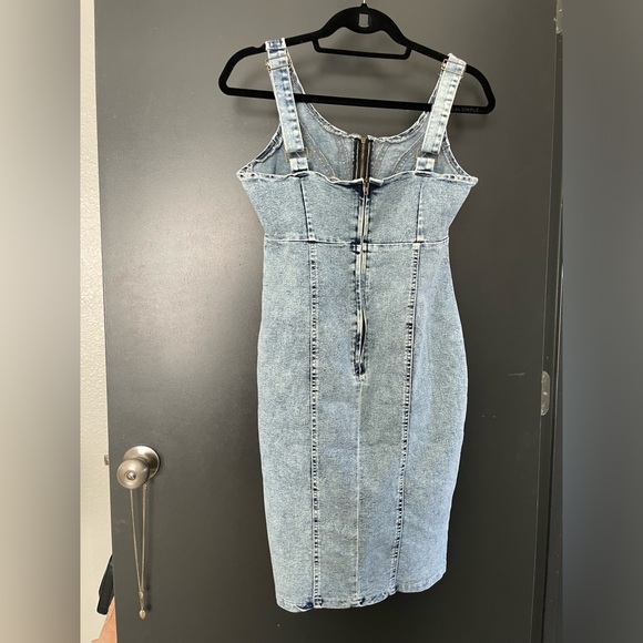 Acid Washed Denim Sleeveless bodycon Dress unbranded overall straps - Picture 7 of 9